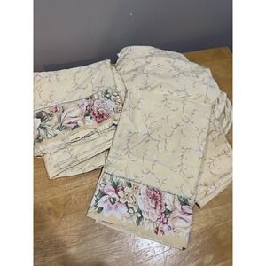 Croscill Rose Floral Yellow Full Sheet Set Flat Fitted Pillowcases Cottagecore